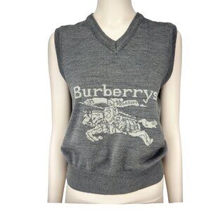 BURBERRYS Vintage 90's Scotland Prorsum Logo Wool V-Neck Gray Sweater Vest Sz 40